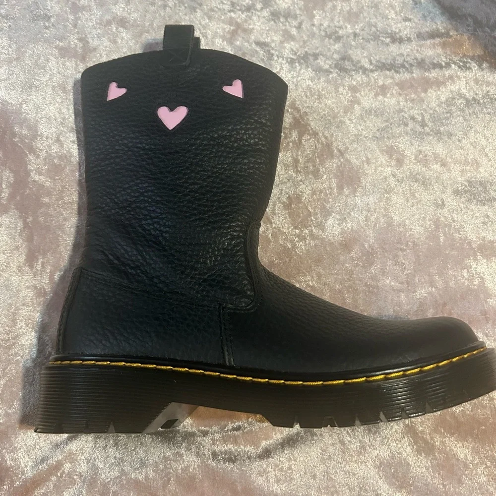 Dr. Martens Black Boots with Pink Heart Accents